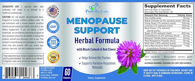 Menopause Support for Women - Natural Menopause Supplement for Hormonal Balance, Hot Flash Relief with Black Cohosh, Dong Quai - 60 Capsules