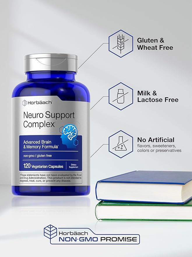 Horbäach Brain Supplement | 120 Capsules | with Phosphatidylserine & DMAE | Advanced Formula for Memory, Focus, Clarity | Vegetarian & Gluten Free | Neuro Support