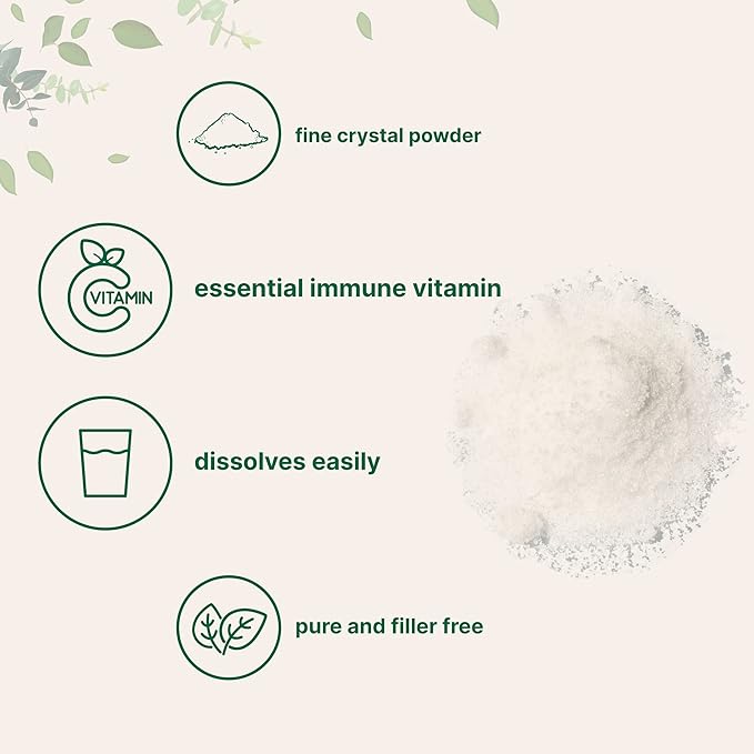 Pure Vitamin C Crystal Powder (Water Soluble Vitamin C 1000mg Per Serving), 1 KG (2.2 Pounds), Immune Vitamins and Strong Antioxidant, Pure Ascorbic Acid Powder Supplement