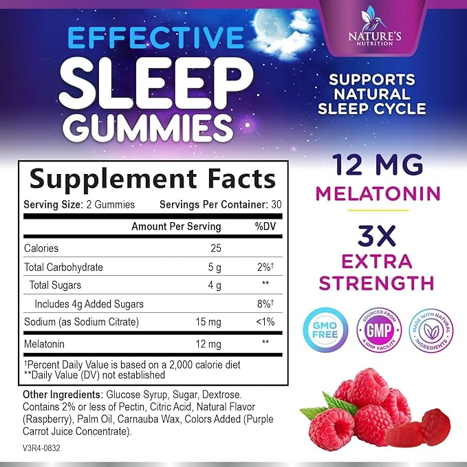 Sleep Gummies with Melatonin - Extra Strength Sleep Gummy, 12 mg Melatonin, Natural Melatonin Gummy, Occasional Sleep Support Supplement for Adults, Vegan, Non-GMO, Gomitas para Dormir - 60 Gummies