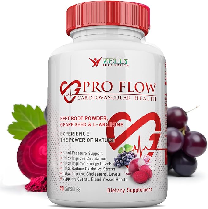 Pro Flow Circulation Support Supplement – 90 Beet Root Capsules with Grape Seed Extract, L-Arginine, Vitamins B12, beet root extract capsules, Blood Circulation Supplement - 90 Capsules