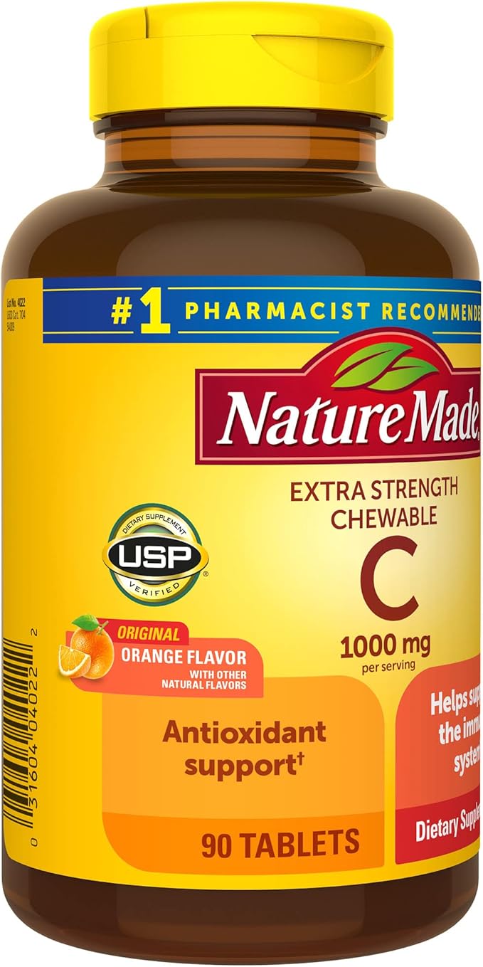 Nature Made Extra Strength Dosage Chewable Vitamin C 1000 mg per Serving, Dietary Supplement for Immune Support, 90 Tablets, 45 Day Supply (Pack of 2)