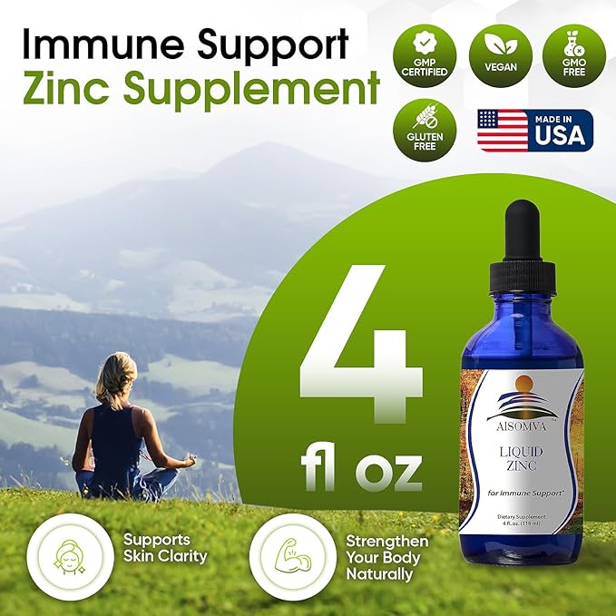 Liquid Zinc Drops - High Absorption Zinc Supplement for Immune Support, Healthy Bones & Skin - Fast-Acting & Made in USA (4 Fl Oz)