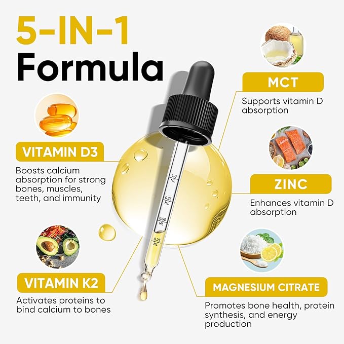 Venture Pal Vitamin D3 10000 iu Plus K2 (MK-7) 200 mcg Liquid Drops, Magnesium & Zinc MCT Oil | for Bone, Mood & Immune Health | High Absorption VIT K2 D3 Vitamin Supplement(Pineapple,2 Fl Oz)