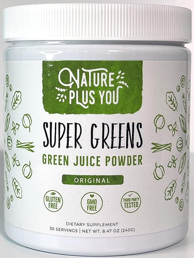Super Greens Powder Organic Blend: Non-GMO Supplement, Includes Spirulina, Alfalfa, Spinach, Probiotics, Fiber and Digestive Enzymes, No Artificial Sweeteners, 30 Servings