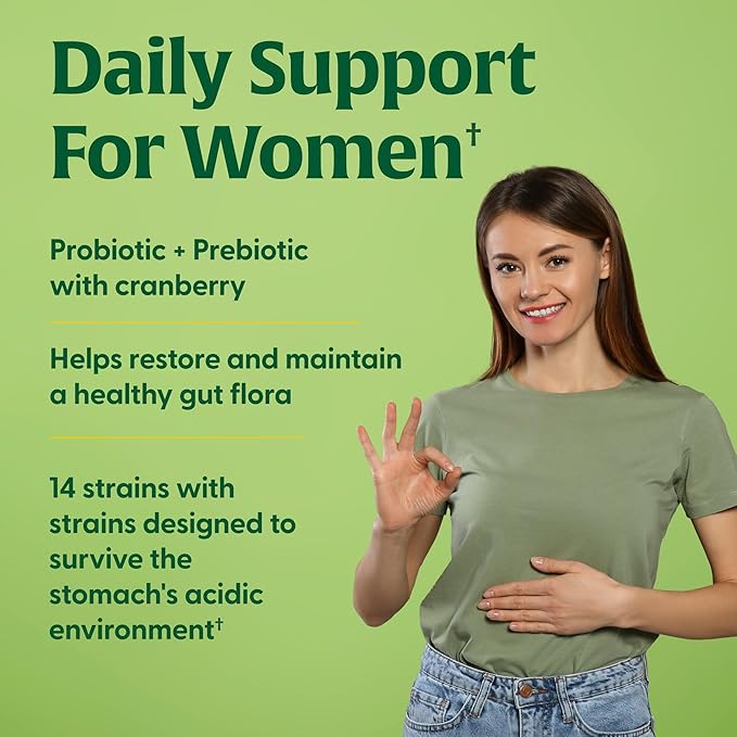 MegaFood MegaFlora Probiotics for Women + Prebiotics and Probiotics with 14 Strains & 50 Billion CFUs, with Cranberry for Women Digestive Health, Vegetarian- 90 Capsules (45 Servings)