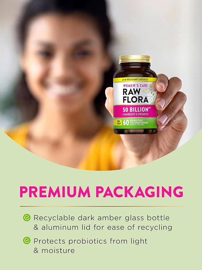 Nature's Truth Raw Flora Probiotics for Women | 50 Billion CFU | 60 Capsules | with Cranberry & Prebiotic | Vegetarian & Gluten Free Vitamins