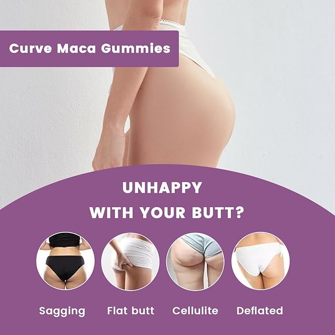 Curve Maca Gummies, 3000mg Tribulus Herbal Supplements for Butt/HIPS Enlargement, 60 Count