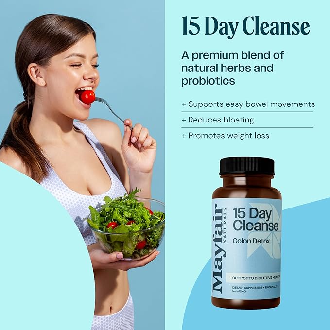 15 Day Cleanse Colon Detox, Dietary Supplement, 30 Capsules, Natural Laxative for Constipation and Digestive Health Supplement
