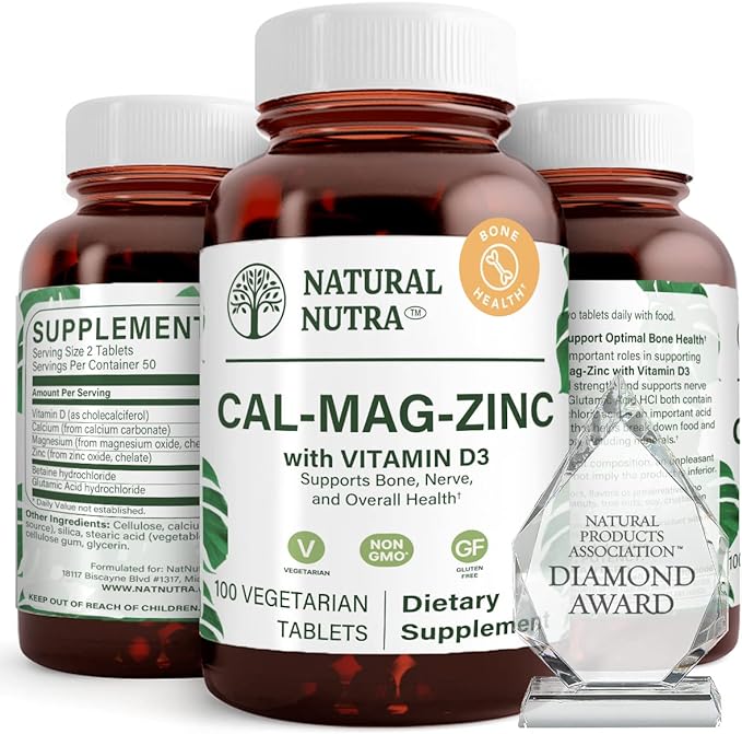 Natural Nutra Calcium Magnesium Zinc Supplement with Vitamin D3 for Bone Strength, Helps Improve Muscle Strength, Health Gluten Free, and Sugar Free, Essential Mineral Complex 100 Count (Pack of 3)