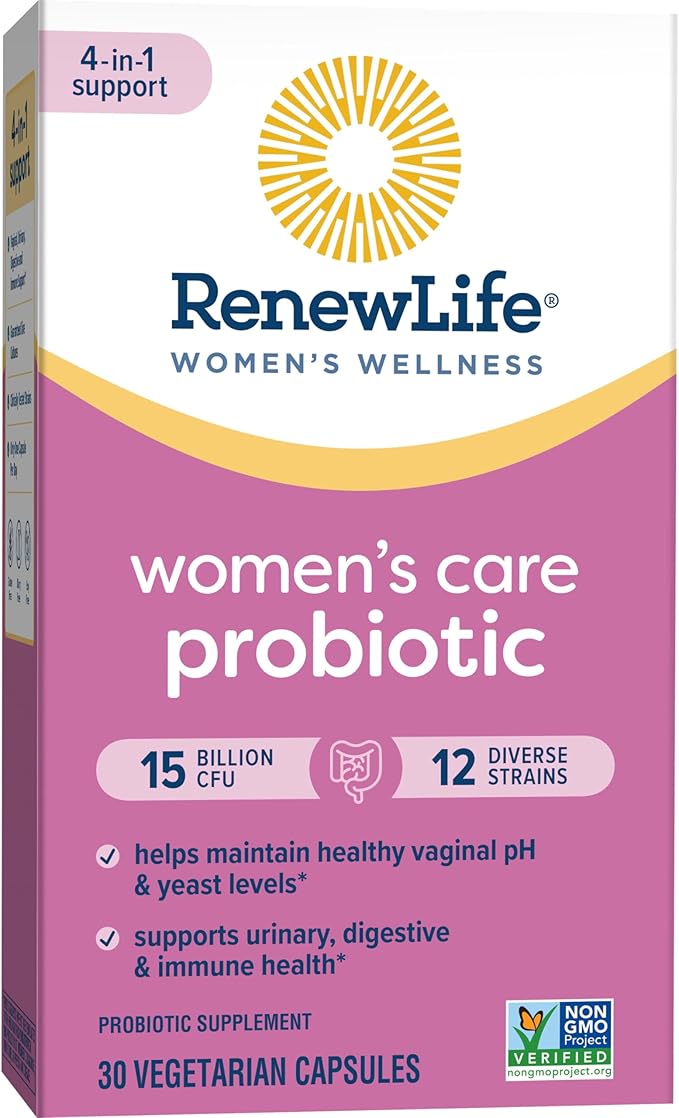Renew Life Women's Probiotic Capsules, Supports pH Balance for Women, Vaginal, Urinary, Digestive and Immune Health, L. Rhamnosus GG, Dairy, Soy and Gluten-Free, 15 Billion CFU - 30 Ct