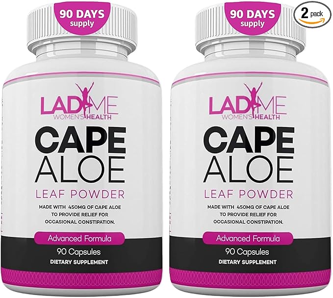 Pure Cape Aloe Herbal Laxative for Constipation Relief Healthy Bowel Movement Natural Colon Cleanse & Detox Dietary Supplement Designed for Women by Ladyme 180 Capsules