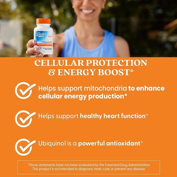 Doctors Best Ubiquinol, Reduced-Form Coenzyme Q1, 200 mg, Non-GMO, Gluten Free, Soy Free 30 Softgels