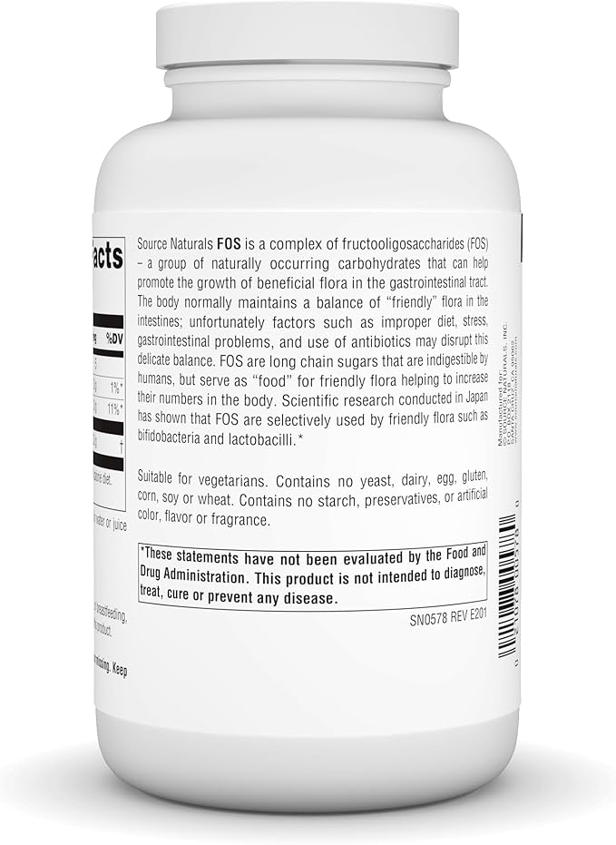 Source Naturals FOS Powder Dietary Supplement, Fructooligosaccharides Probiotic Enhancer - 200 Grams Powder