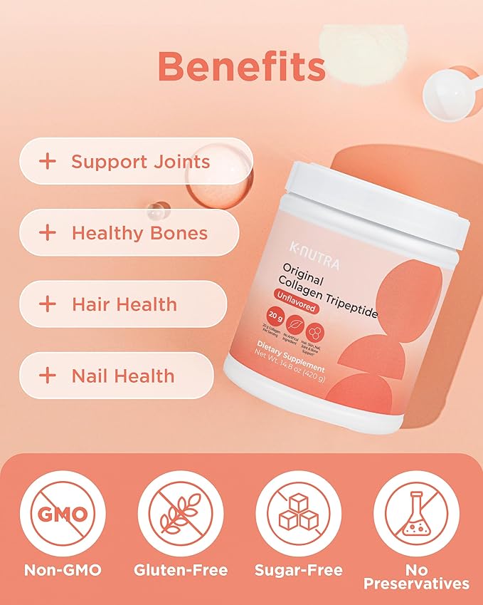 K-Nutra Original Collagen Tripeptide | 420g (14.8oz) | 100% Pure Freshwater Collagen Powder | 200X Absorption GPH | Helps Support Skin, Hair & Nail Health