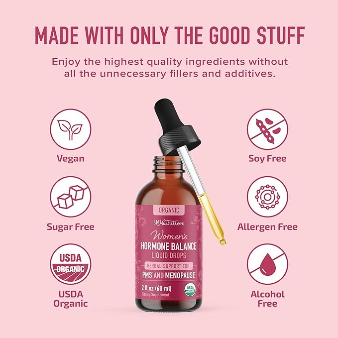Hormone Balance Liquid Drops | with Black Cohosh, Stinging Nettle, Red Raspberry Leaf, Chasteberry & More | Menopause, Hot Flash, & PMS Relief Menstrual Herbal Support Tincture | Vegan Formula | 2oz