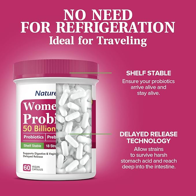 Women’s Probiotics, 50 Billion CFU, 18 Strains for Women, Plus Prebiotic & Cranberry, Support Digestive, Vaginal & Urinary Health, Shelf Stable, 60 Delayed Release Vegan Caps