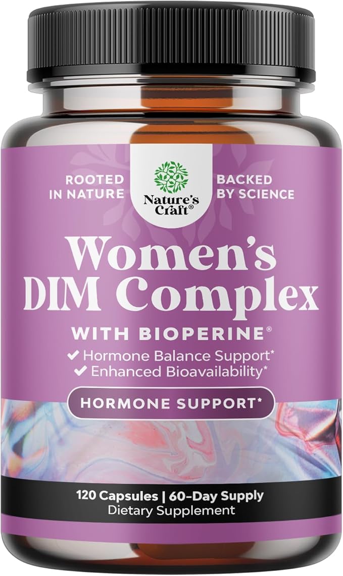 Natures Craft Potent DIM Supplement for Women - Hormone Balance for Women with DIM and Black Pepper Menopause Support and PMS Relief - Menopause Supplements Extra Strength 300mg per Serving
