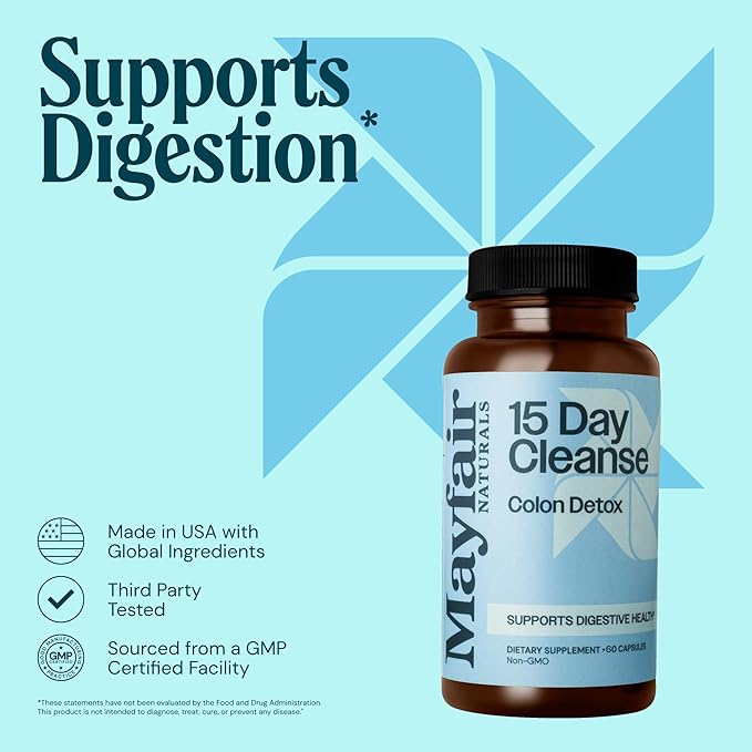 30 Day Supply,15 Day Cleanse Colon Detox, 60 Capsules (30 Servings), Natural Laxative for Constipation and Digestive Health Supplement, Dietary Supplement