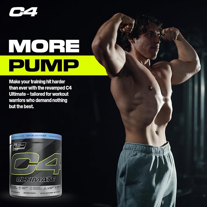 Cellucor C4 Ultimate Pre Workout Powder - Sugar Free Preworkout Energy Supplement for Men & Women - 300mg Caffeine + TeaCrine + Dynamine + Creatine - Frozen Bombsicle, 20 Servings