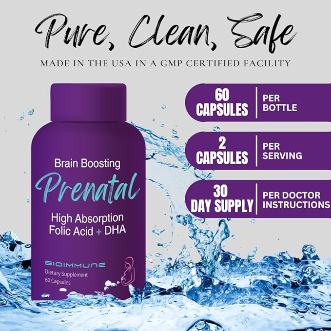 Ultra Strength Bio-Available Prenatal Vitamins for Women, Naturally Occurring Methylated Folate Folic Acid, DHA Omega 3. Supports Brain Development, Healthy Fetal Development