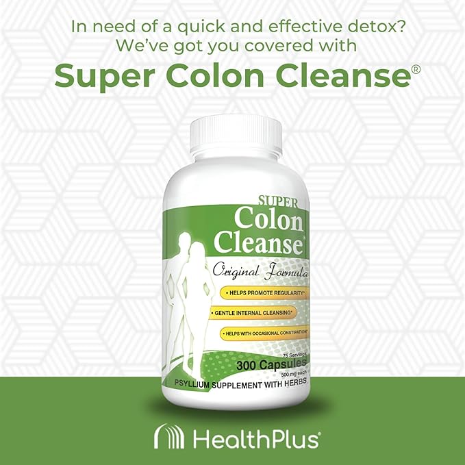 Health Plus Super Colon Cleanse Original Formula (1990-2025), 300 Capsules, 6 Cleanses - Digestive Support, Constipation Relief with Psyllium Husk and Senna Leaf
