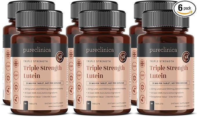 pureclinica Lutein 30mg x 540 Tablets (6 Bottles with 90 Tablets in Each). with 1000mcg Zeaxanthin. 3 x The Strength of Regular Lutein Tablets