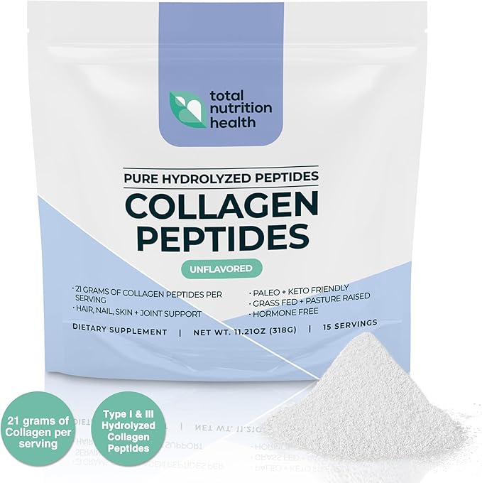 Collagen Peptides Powder – 11oz Unflavored – Pure Grass Fed Collagen Protein with Vitamin C, B3, B6, B12, Biotin for Hair, Nails, Skin and Joint Support – Non-GMO, Sugar-Free