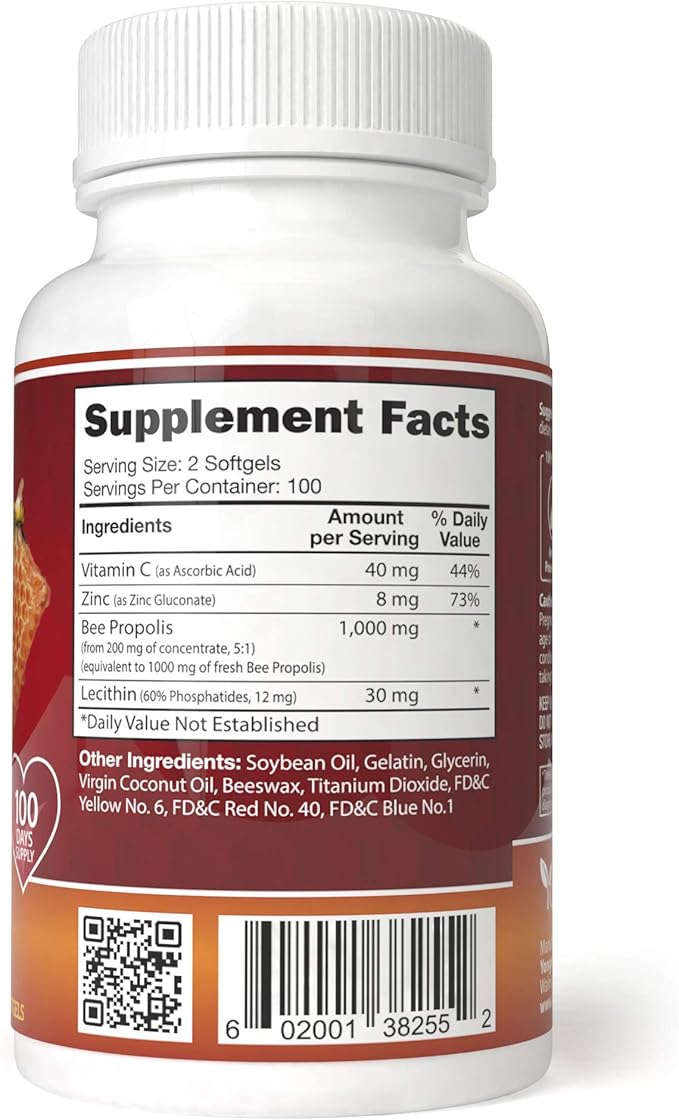 Super Bee Propolis Complex with Vitamin C, Zinc & Lecithin (200 Capsules)