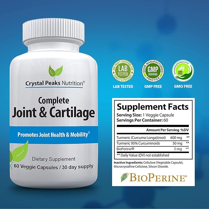 Joint Supplement with MAX Strength Turmeric Curcumin - Joint Support Capsules - Daily Vegan Turmeric for Joint Mobility and Flexibility with Black Pepper Extract BioPerine. 60 Capsules/30 Day Supply