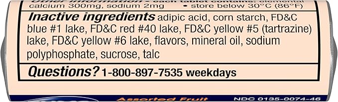 TUMS Extra Strength Antacid Tablets for Chewable Heartburn Relief and Acid Indigestion Relief, Assorted Fruit Flavors - 8 Count Roll