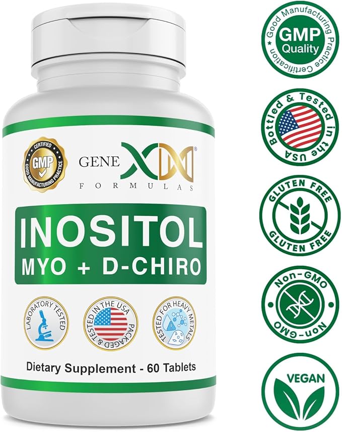 Genex Formulas 40:1 Myo-Inositol 2000mg D-Chiro Inositol 50mg (60 Tablets) Supports Hormone Balance & Ovarian Function - Vegan, Gluten Free, Non-GMO (30 Day Supply)