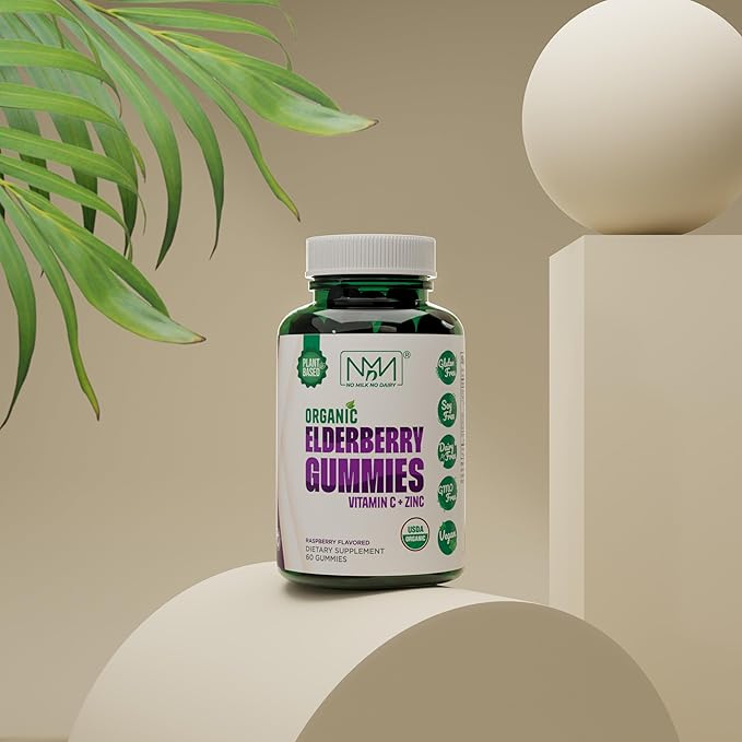 Organic Elderberry Gummies with Zinc and Vitamin C | Immune Boosting Sambucus Elderberry Rich in Antioxidants | Plant Based, Gluten Free, 60 Vegan Gummies