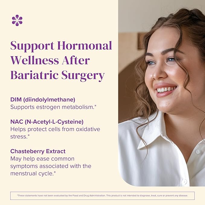 BariMelts Hormonal Balance+ for GLP-1 Users and Bariatric Patients - DIM, NAC & Chasteberry Supports Hormone Balance for Women - 60 Smooth-Coated Caplets (1-Month Supply)