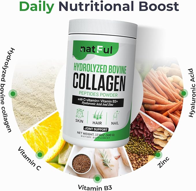 Collagen Peptides Powder – Hydrolyzed Bovine Collagen with Vitamin C, Hyaluronic Acid, Zinc & B3 – Type 1 & 3 Unflavored Protein Powder for Women & Men Hair, Skin, Nails, Joints 45 Servings