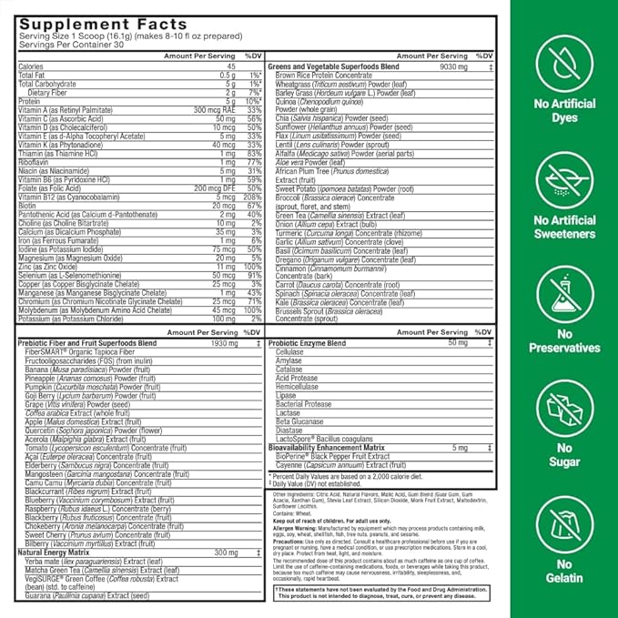 FORCE FACTOR Smarter Greens Superfoods + Energy Powder to Boost Energy & Support Digestion, Gut Health, Bloating, Greens Powder with Digestive Enzymes, Probiotics & Prebiotics, Lemon Lime, 30 Servings