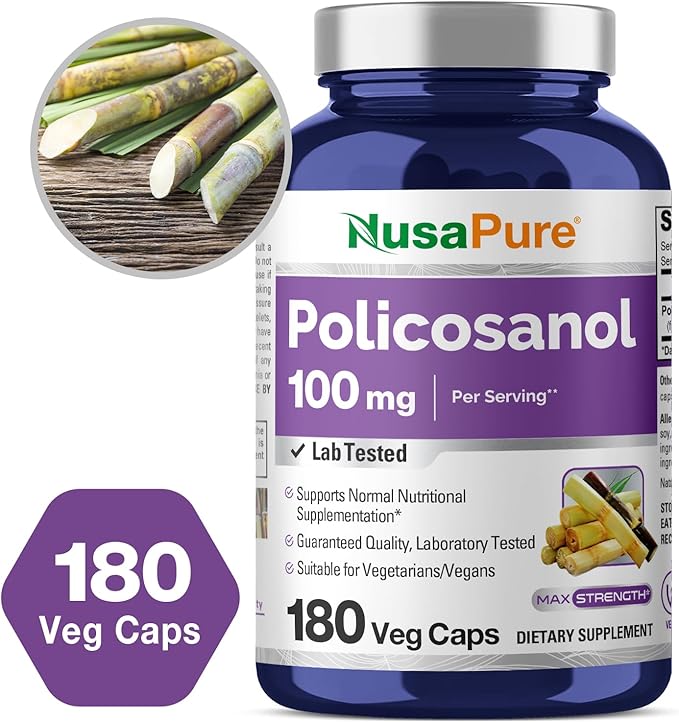 NusaPure Policosanol 100mg 180 Veggie Capsules (Vegan, Non-GMO)