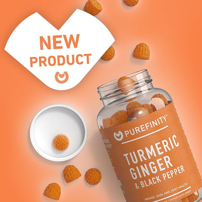 Turmeric and Ginger Supplement Gummies with Black Pepper, Joint Support Curcumin Chewables with Delicious Flavor – Gluten Free, Non-GMO, Vegan, 60 Count