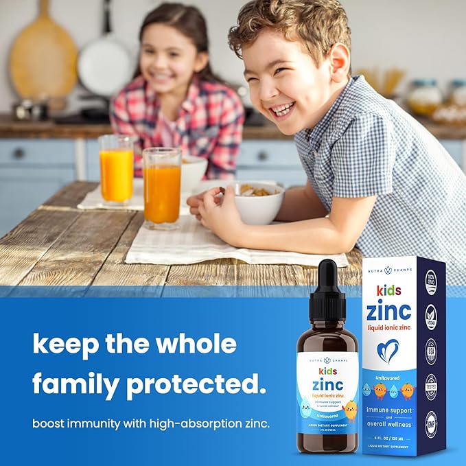 NutraChamps Liquid Zinc Drops for Kids, Ionic Zinc Drops Enhanced with Vitamin C for Children, Sugar-Free Zinc Liquid 4 oz, Vegan & Non-GMO, Tangerine, 60 Servings, 2 Month Supply