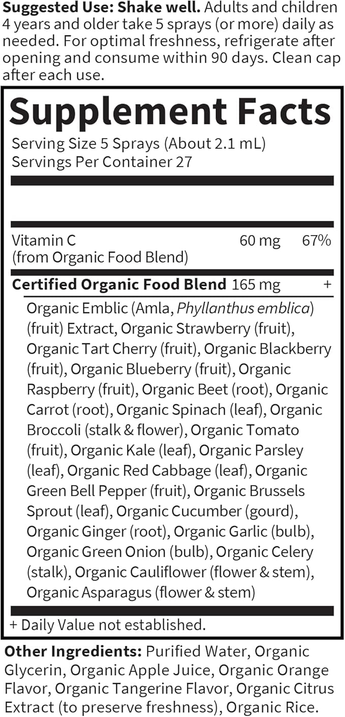 Garden of Life Organics Vitamin C Spray for Kids and Adults - Orange Tangerine, Vitamin C Supplement, Antioxidant for Immune Support and Skin Health, 2 fl oz Liquid Drops