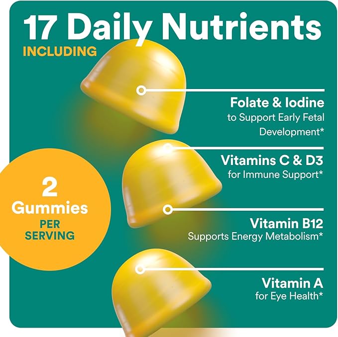 SmartyPants Prenatal Vitamins for Women, Multivitamin Gummies: Pre and Postnatal Vitamins, Biotin, Methylfolate, Vitamin D3, C, Vitamin B12, B6, A, K & Zinc, Inositol, 60 Count (30 Day Supply)