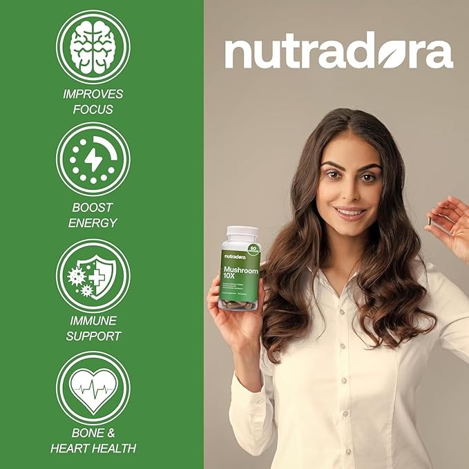 Mushroom Supplement -10 Mushrooms Blend, Reishi, Lions Mane, Cordyceps, Chaga, Turkey Tail, Maitake, Shiitake, Chaga, Nootropic Complex