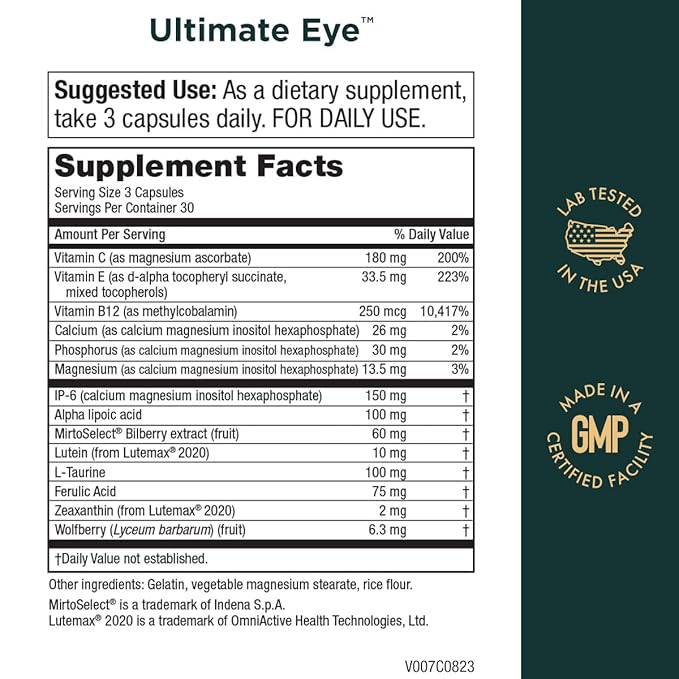 Ultimate Eye Support by Purity Products - 10 mg of Lutein w/Lutemax 20/20, 100 mg of Alpha Lipoic Acid, 2 mg Zeaxanthin Eye Vitamins - Clinically Studied - Blue Light Wave Protection - 90 Capsules
