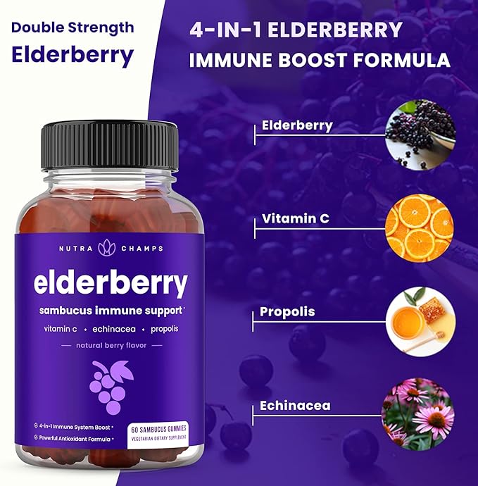 NutraChamps Biotin Gummies (2 Pack) and Elderberry Gummies (2 Pack) 4 Pack Bundle