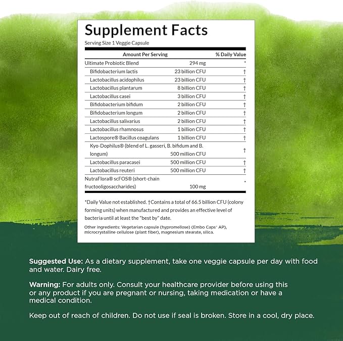 Swanson Ultimate Probiotic Formula Digestive Health Immune System Support 66 Billion CFU Prebiotic NutraFlora scFOS 30 DRcaps Veggie Capsules (Caps)