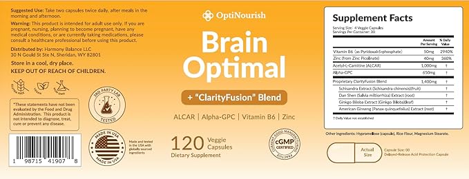 Brain Supplement for Memory and Focus, Nootropic for Brain Health, Support Cognitive,Concentration, Energy and Mind Clarity,Doctor-Formulated, Made in USA in cGMP facility, 120 Veggie Caps