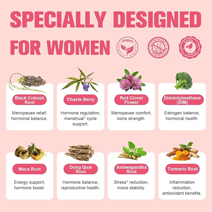 Complete Menopause Supplements for Women, 40-in-1 Hormone Balance for Women Night Sweats Relief, Hot Flashes, w/Black Cohosh, Probiotics, DIM, Vitex, Dong Quai, Red Clover, 120 Capsules