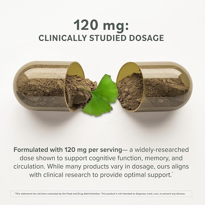 Prominent Nutrition Ginkgo Biloba 120mg - Ginkgo Biloba Leaf Extract, Herbal Supplements to Help Support Memory & Focus- Vegan, Non-GMO, Gluten-Free, Soy-Free, 60 Day Supply