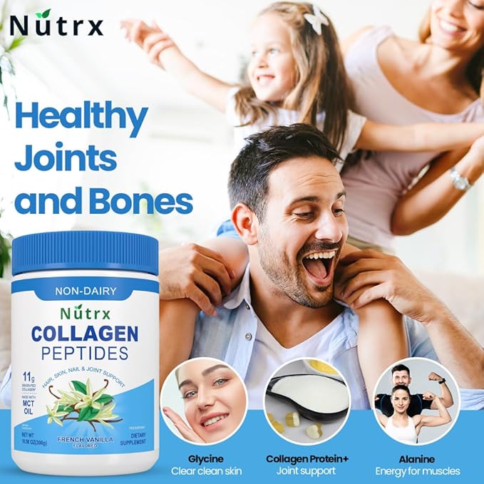 Collagen Peptides Powder Vanilla - Sugar Free, Non-Dairy Collagen Protein Powder - Dissolves Easy, No Clumps Collagen Powder with Vital Proteins, Collagen Protein Supplements - by Nutrx