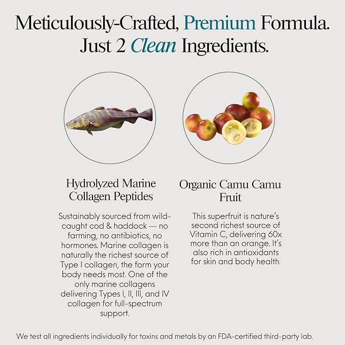 ENSANTE Premium Marine Collagen Peptides Powder Unflavored, Clinically Backed Type I II III IV Collagen, Wild Deep Sea Collagen with Organic Camu Camu Vitamin C for Hair Skin Nail Joint, Lab Tested